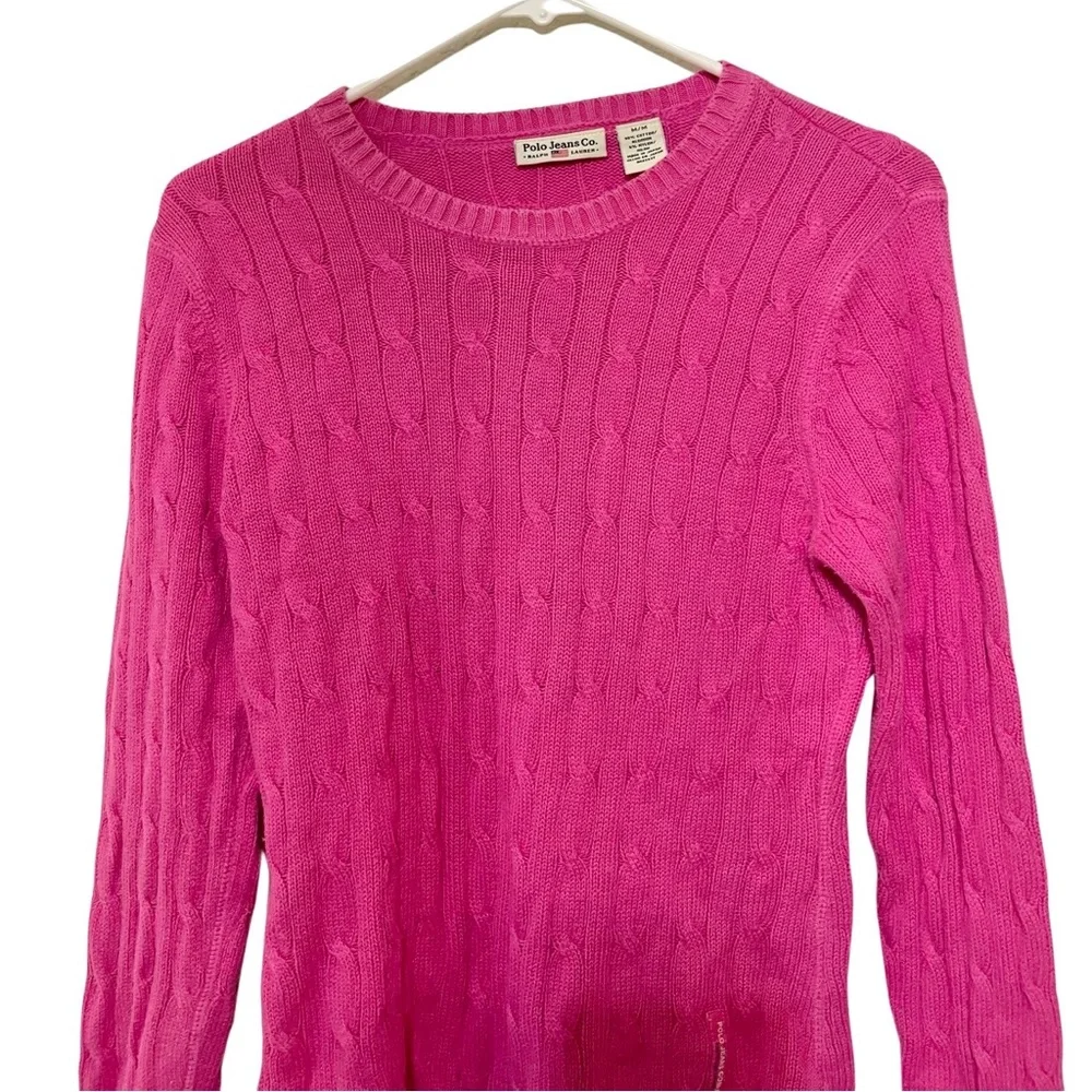 Ralph Lauren Polo Pink Cable Knit Crewneck Pullover Sweater Size M Medium